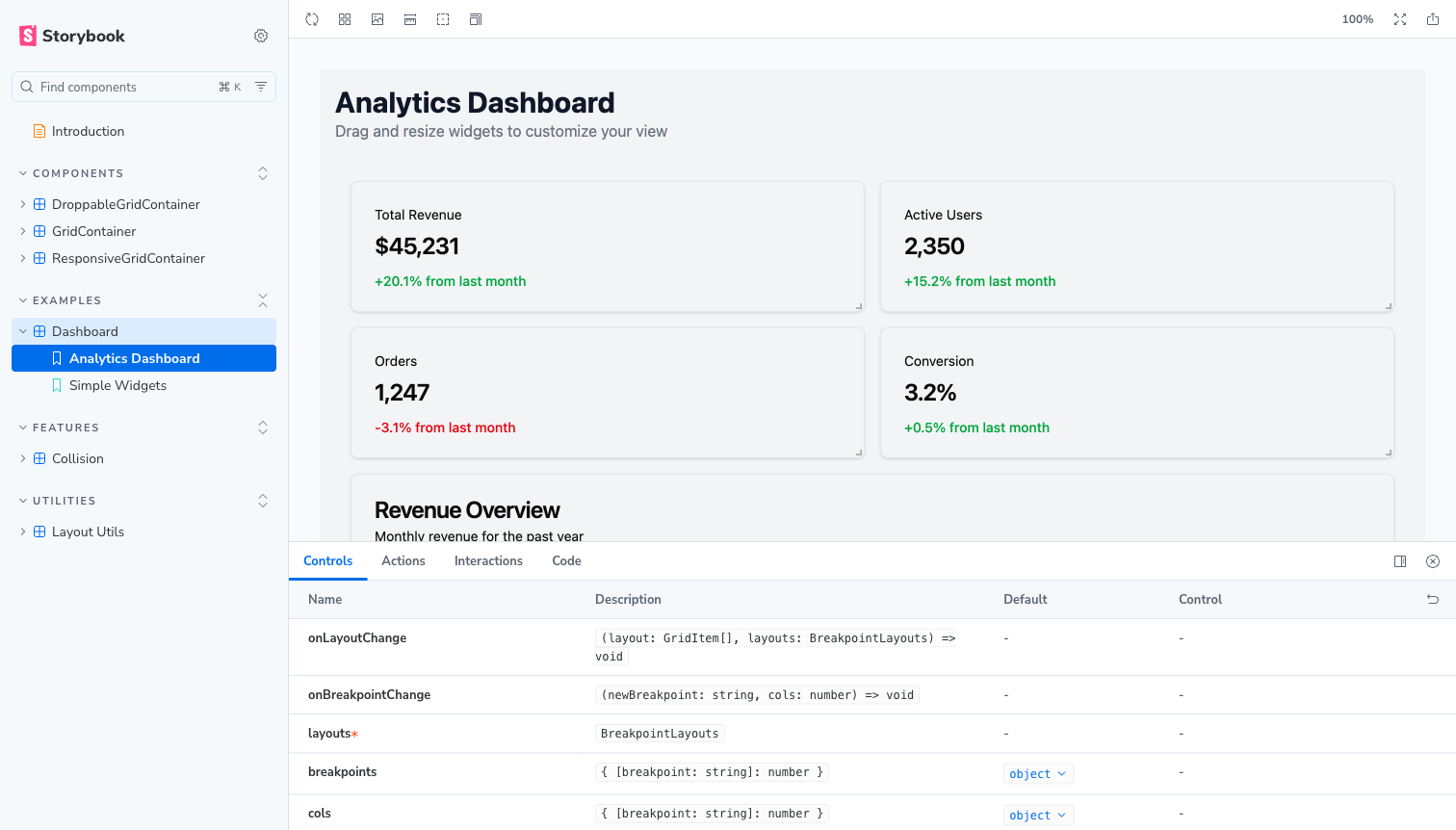 Tailwind Grid Layout Storybook